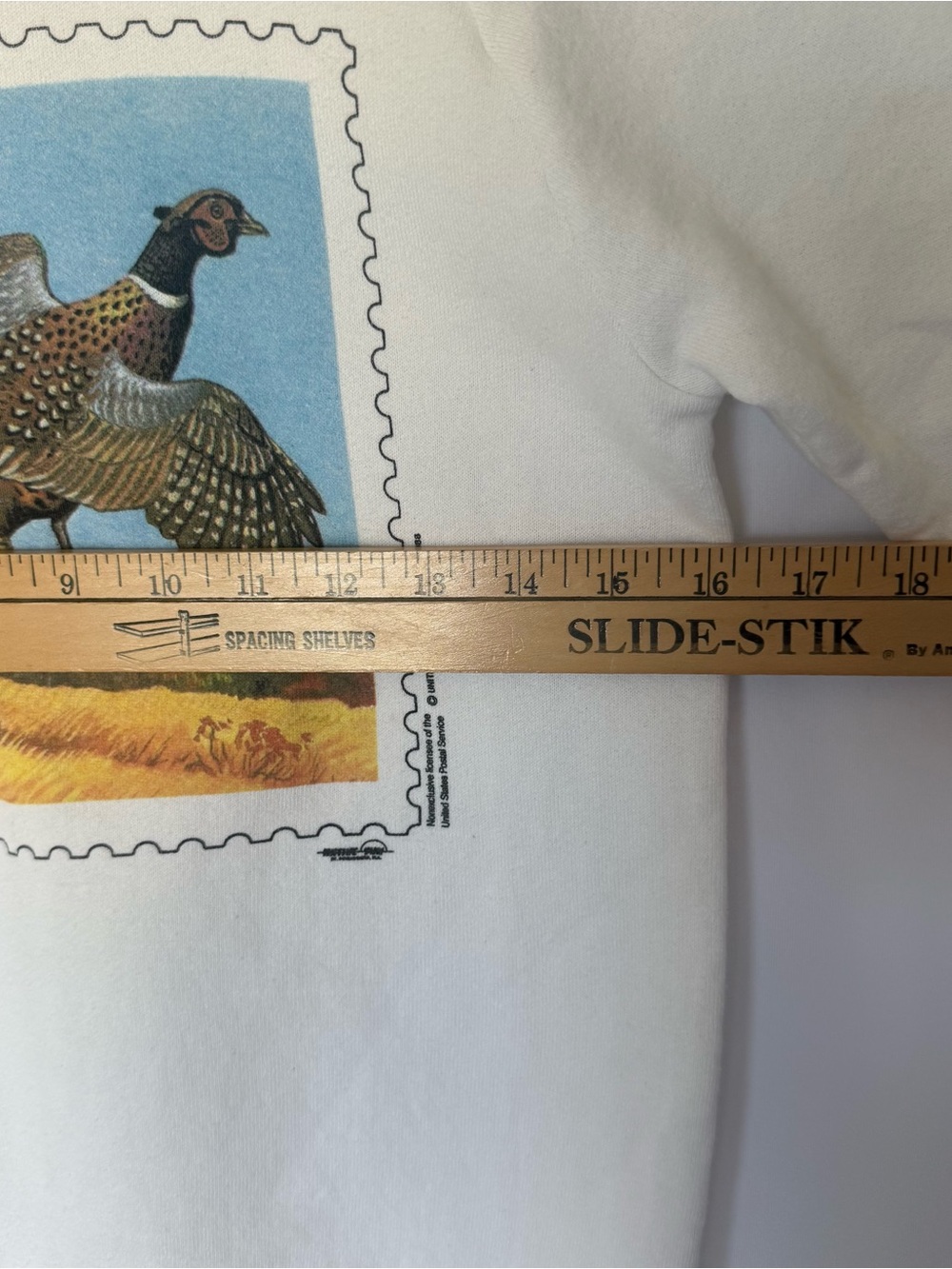 Vintage 80s Fruit of the Loom US Postal Graphic 1988 White Pheasant Stamp Crew - Picture 7 of 10